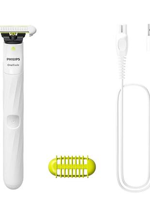 Бездротовий електростанок philips oneblade anti-friction для бороди вусів і тіла має водонепроникний корпус білий