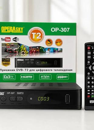 Цифровой тв тюнер operasky op-307 full hd т2 эфирный ресивер для телевизора приставка с wi-fi черный
