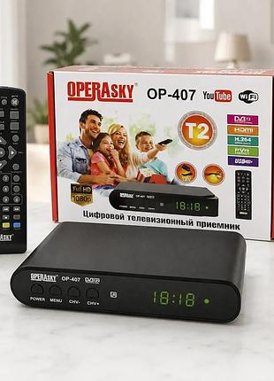 Цифровой тюнер operasky op-407 full hd 1080p эфирный dvb-t2 ресивер full hd с wi-fi и usb приставка с led-дисплеем