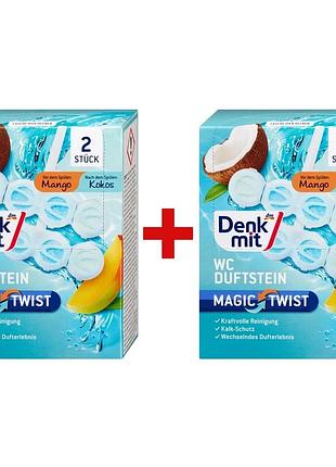 Блок для унитаза denkmit magic twist mango & kokos двойная упаковка по 2 шт.