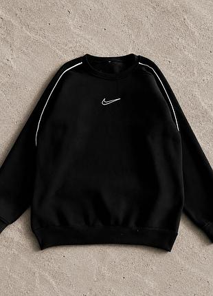 Флисовый свитшот nike черный оверсайз, теплая кофта найк без капюшона, спортивный реглан для мужчин s