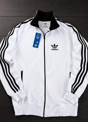 Біла олімпійка adidas з чорними лампасами, кофта адідас на блискавці без капюшона, спортивна кофта для чоловіків xxl