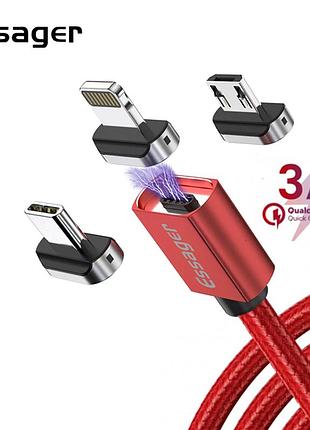 Магнітний кабель червоний essager (micro usb type-c, lightning) 2метра