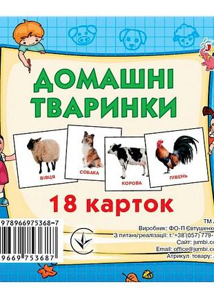 Розвиваючі картки для дітей домашні тварини j012yd, 18 картинок