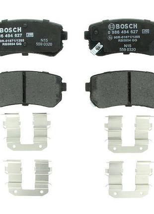 Комплект тормозных колодок задние bosch 986494627 (с шумопоглощающей пластиной), hyundai accent iii, i20 i, i30, ix20,