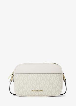 Жіноча сумка michael kors jet set small signature logo camera crossbody bag, біла