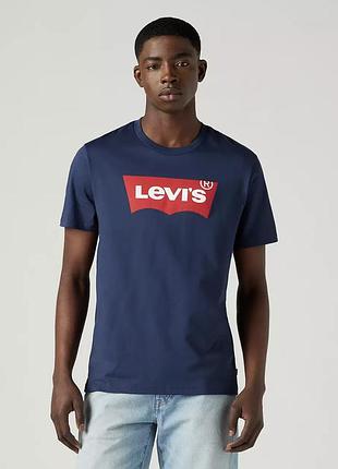 Футболка мужская levi's logo t-shirt, синяя, размер l
