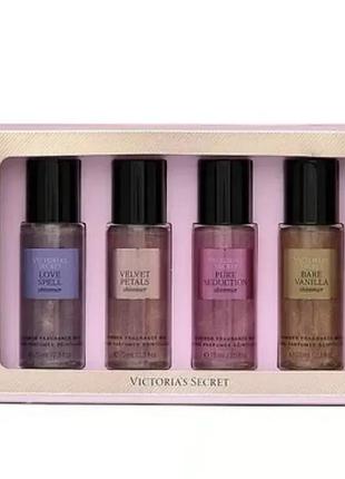 Набір спреїв victoria's secret 4шт з шиммером, оригінал із сша