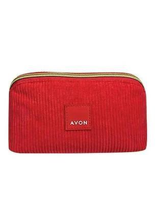 Красная косметичка с логотипом avon