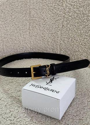 Ремінь жіночий шкіряний yves saint laurent square buckle black/gold чорний ів сен лоран пояс золота бляха