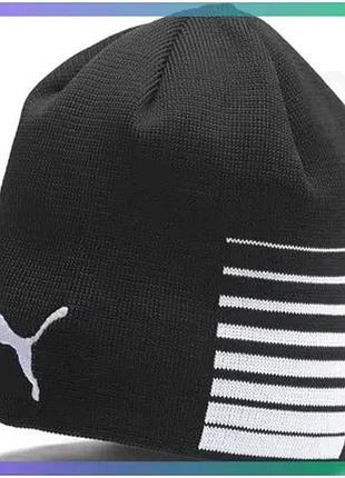 Шапка puma liga reversible beanie черная белая унисекс двусторонняя для спорта и повседневной носки sku_022357-03
