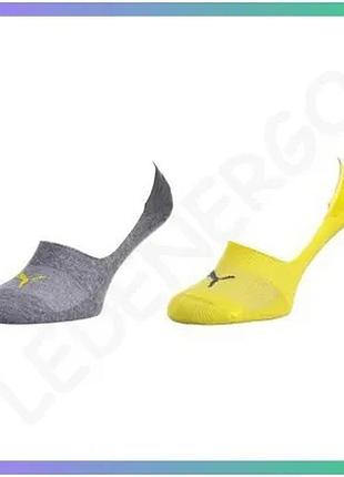 Шкарпетки puma footie 2p unisex серые-желтые 39-42 носки для мужчин и женщин спортивные sku_141011001-003