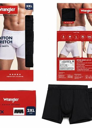 Мужские хлопковые стрейч-боксеры wrangler, длинные, черные, (набор 6 штук) размер 2xl (w44-46)
