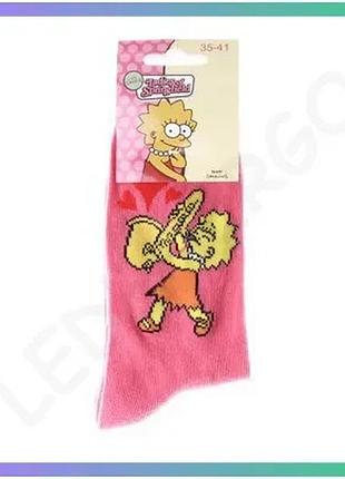 Высокие шкарпетки simpson lisa et saxo розовые для детей 35-41 мультяшные с принтом the simpsons sku_13057681-1