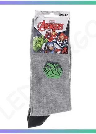 Шкарпетки marvel hulk світло-сірі 39-42 для дітей унісекс дихаючі шкарпетки з принтом для повсякденног sku_93152262-4
