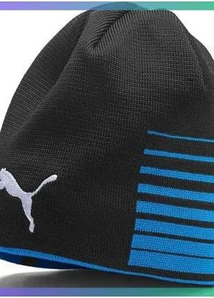 Шапка puma liga reversible beanie черная синяя унисекс двусторонняя для спорта и улицы sku_022357-02