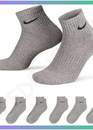 Шкарпетки nike everyday cush ankle 6 пар серые для мужчин 42-46 спортивные носки для активного отдыха sku_sx7669-064