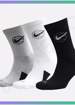 Шкарпетки nike u nk crew everyday bball 3pr черные белые серые унисекс 38-42 для баскетбола sku_da2123-902