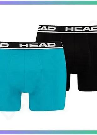 Трусы-боксеры head basic boxer 2p черные и голубые для мужчин l комфортные и дышащие sku_701202741-021