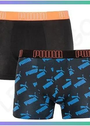 Труси-боксери puma big logo aop boxer 2p чорний синій чоловічі s 95% бавовна 5% еластан комплект 2 пар sku_501012001-030