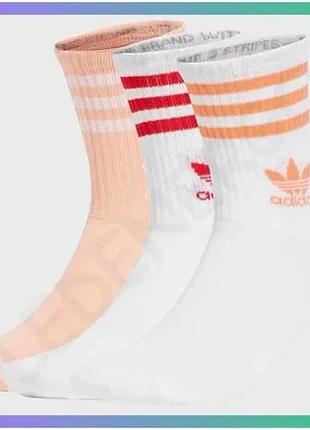 Шкарпетки adidas crew sock 3str білий рожевий червоний для жінок 34-36 спортивні носки 3 пари sku_ji9472