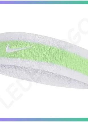 Повязка на голову nike swoosh headband белая салатовая унисекс для спорта и активного отдыха sku_n.000.1544.117.os