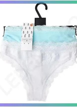 Трусы fashion lady tan tanga f белые бирюзовые для женщин m 95% хлопка 5% эластана с кружевом sku_13890384-1