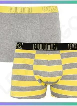 Труси-боксери puma yd bold stripe boxer 2p сірі жовті чоловічі m комплект з 2 пар sku_501001001-020