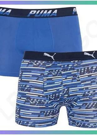 Труси-боксери puma logo aop boxer 2p синій білий чоловічі l комплект 2 пари бавовняні комфортні sku_501003001-010