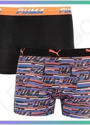 Труси-боксери puma logo aop boxer 2p чорний помаранчевий синій чоловічі s спортивні боксери 2 пари sku_501003001-030