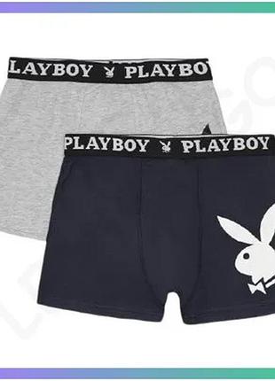 Набор из 2 трусов-боксеров playboy annya серый синий для мужчин размер s хлопок 95% эластан 5% sku_00000014584