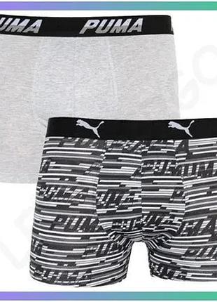 Труси-боксери puma logo aop boxer 2p сірі білі чорні для чоловіків s комфортні боксери 2 пари sku_501003001-200