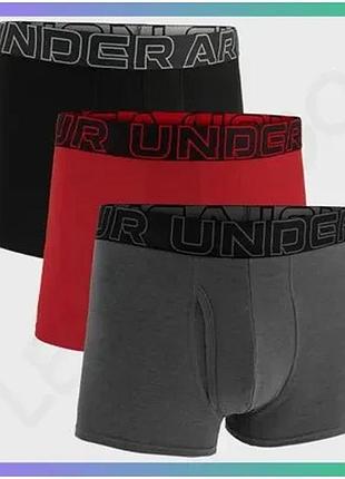 Чоловічі боксери under armour performance cotton 3 3pk сірий червоний чорний комфортні для спорту sm sku_1383891-025
