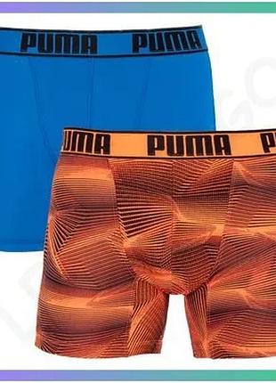 Труси-боксери puma active boxer print 2p сині помаранчеві чоловічі s еластичні боксери для спорту sku_501010001-030