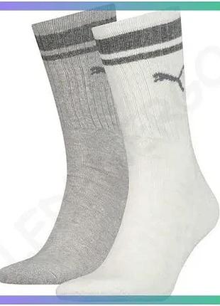 Шкарпетки puma crew regular stripe 2p унисекс светло-серые 39-42 для спорта и повседневной носки sku_261058001-002
