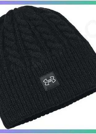 Шапка under armour halftime cable knit beanie чорна жіноча акрилова шапка для спорту та відпочинку sku_1379995-001