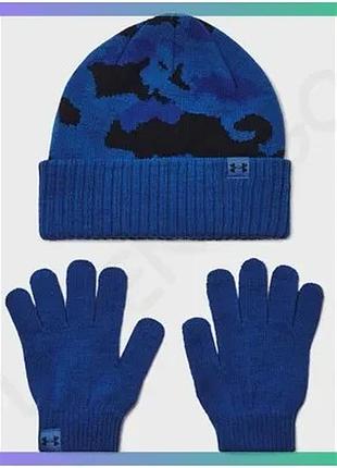 Набір шапка та рукавички under armour b beanie/glove combo синій червоний для дітей зимовий комплект sku_1386641-432