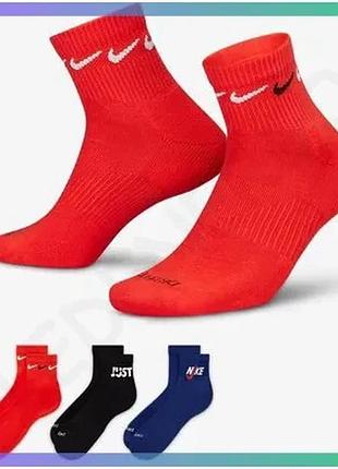 Шкарпетки nike u nk everyday plus cush ankle черные синие красные для мужчин 38-42 3 пары sku_dh3827-905