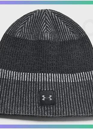 Шапка under armour launch reflective beanie чорна унісекс для спорту комфортна тепла шапка sku_1386648-001