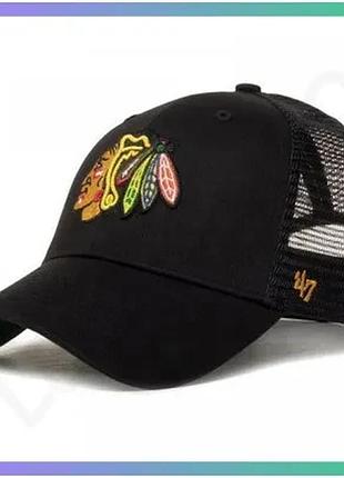 Кепка-тракер 47 brand chicago blackhawks branson чорна зелена унісекс для активного відпочинку та спор sku_h-brans04ctp-bk