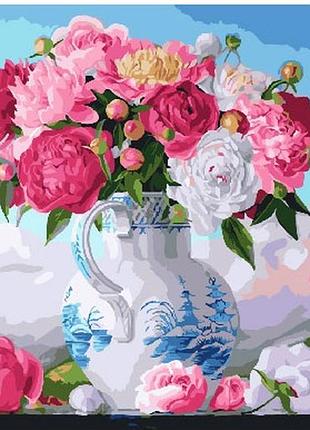 Картина за номерами букет півоній у вазі