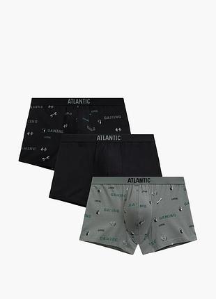 Комплект мужских трусов-боксеров спортивного кроя с нашивной резинкой atlantic 3mh-214 3 шт черный/темный хаки