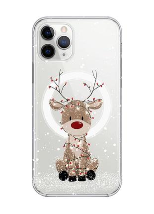 Магнитный чехол на iphone 11 pro max с поддержкой magsafe олень новый год (принт 429)