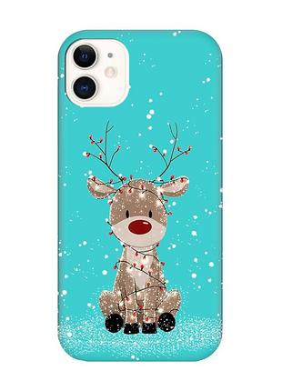Матовый бирюзовый чехол на apple iphone 11 (6.1) олень новый год (принт 429)
