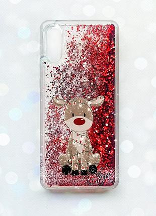 Чохол з плаваючими червоними блискітками на samsung galaxy a02/a022 (2021) олень новий рік (принт 429)