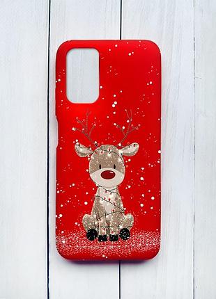 Матовий чохол на xiaomi redmi 9t червоний олень новий рік (принт 429)
