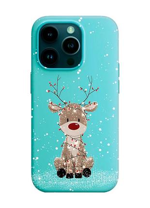 Матовий бірюзовий чохол на apple iphone 14 pro олень новий рік (принт 429)