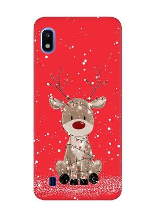 Матовый красный чехол на samsung galaxy а10 (2019) а105 олень новый год (принт 429)