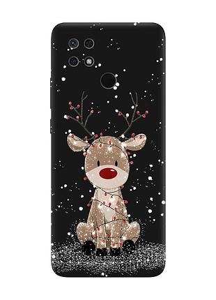 Матовий чорний чохол на xiaomi redmi 10c олень новий рік (принт 429)