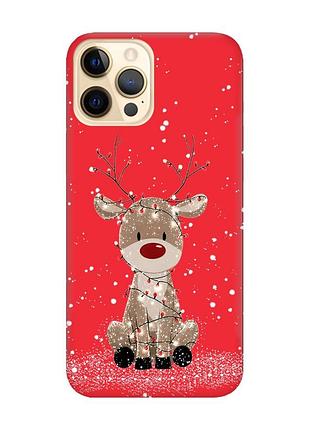 Матовий червоний чохол на apple iphone 12 pro max олень новий рік (принт 429)